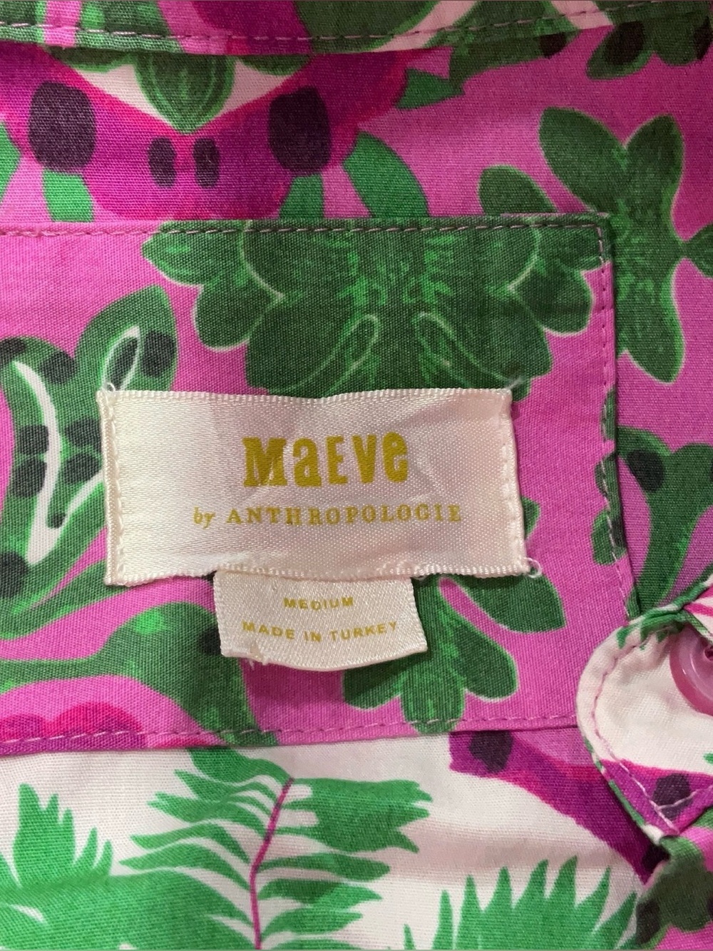 Anthropologie Maeve The Bettina Midi Dress, shirt dress, medium green pink - Picture 6 of 7